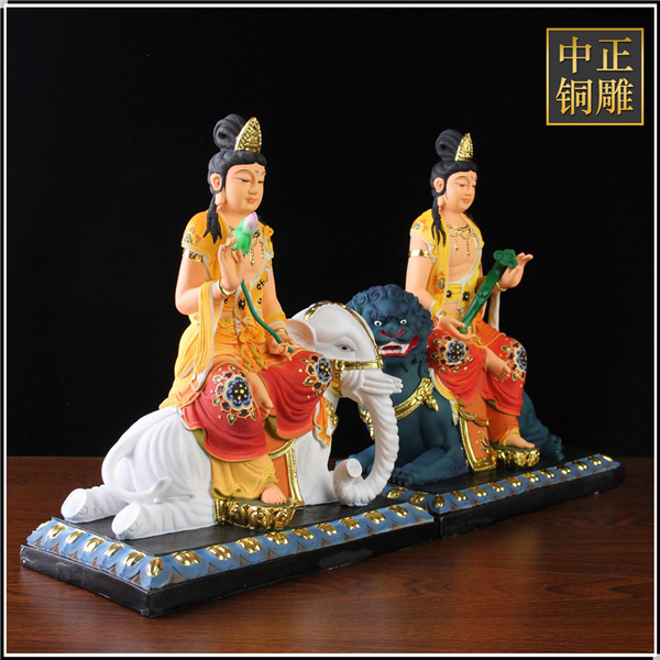 精雕文殊普賢菩薩擺件