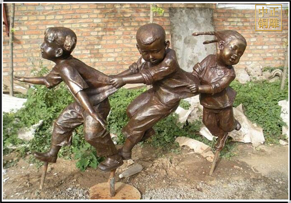 三個小孩園林人物銅雕塑
