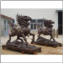 一對銅麒麟雕塑