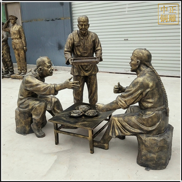 古代猜拳人物銅雕塑