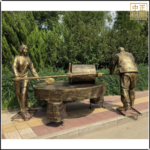 農(nóng)耕磨谷子人物雕塑